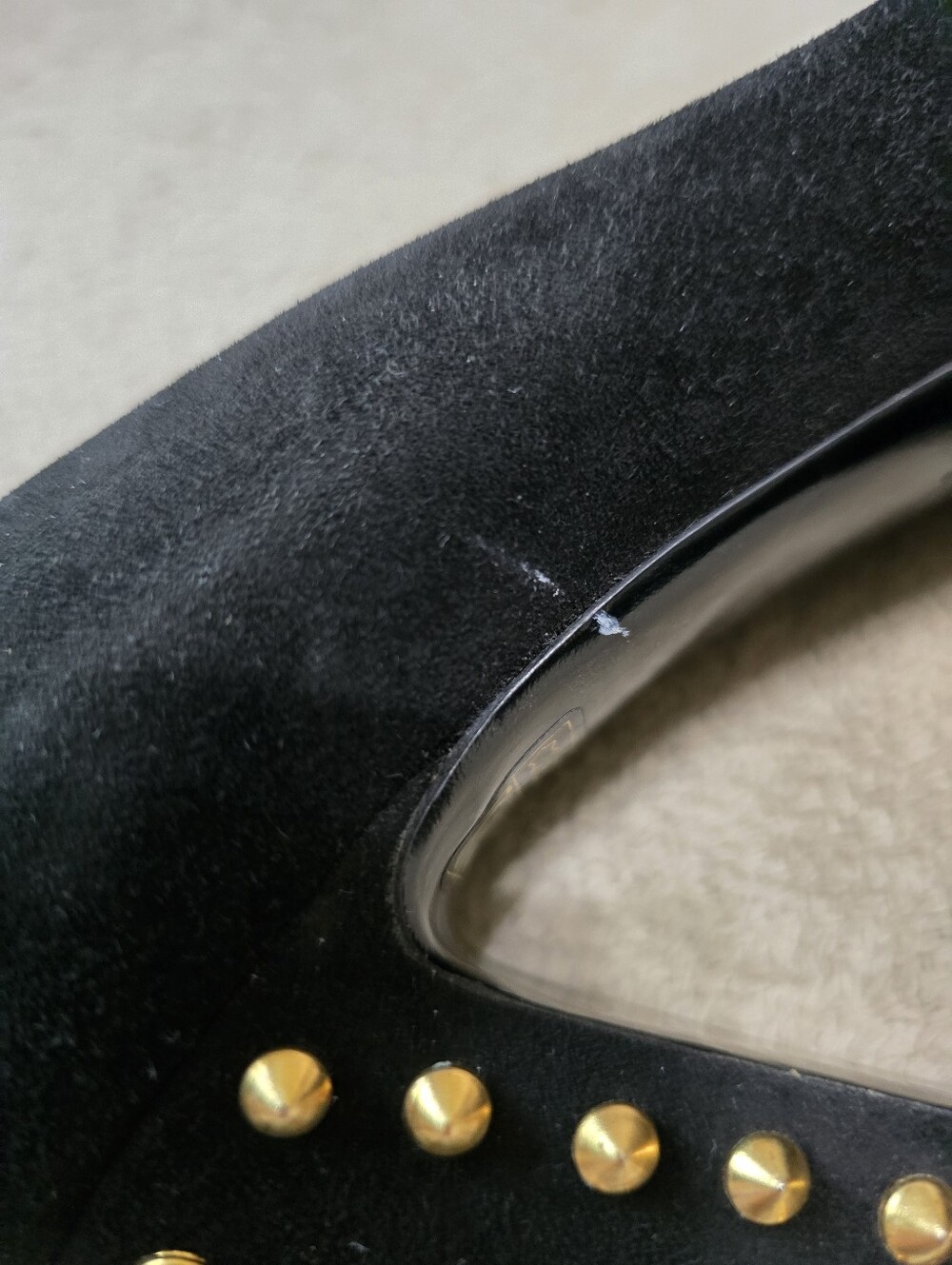 Gucci Jacquelyne Black Suede Gold Studded Block Heel Round Toe Pumps Size 39 - Picture 14 of 15